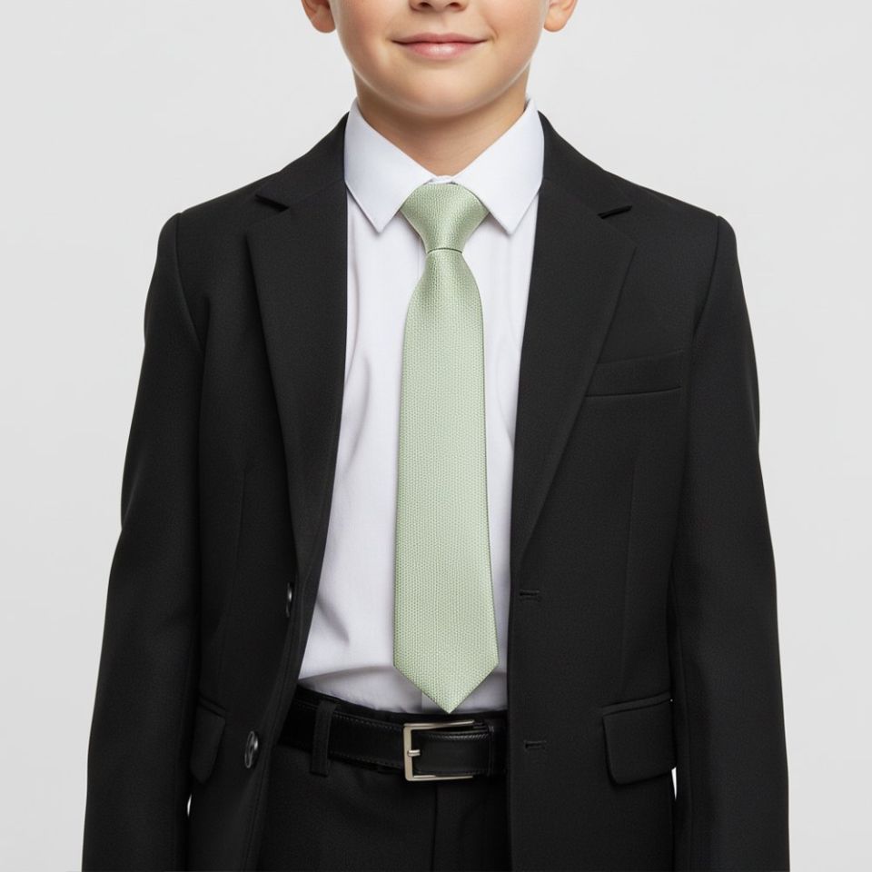 Pre Tied Light Sage Green Silk Boys Tie Age 4-7