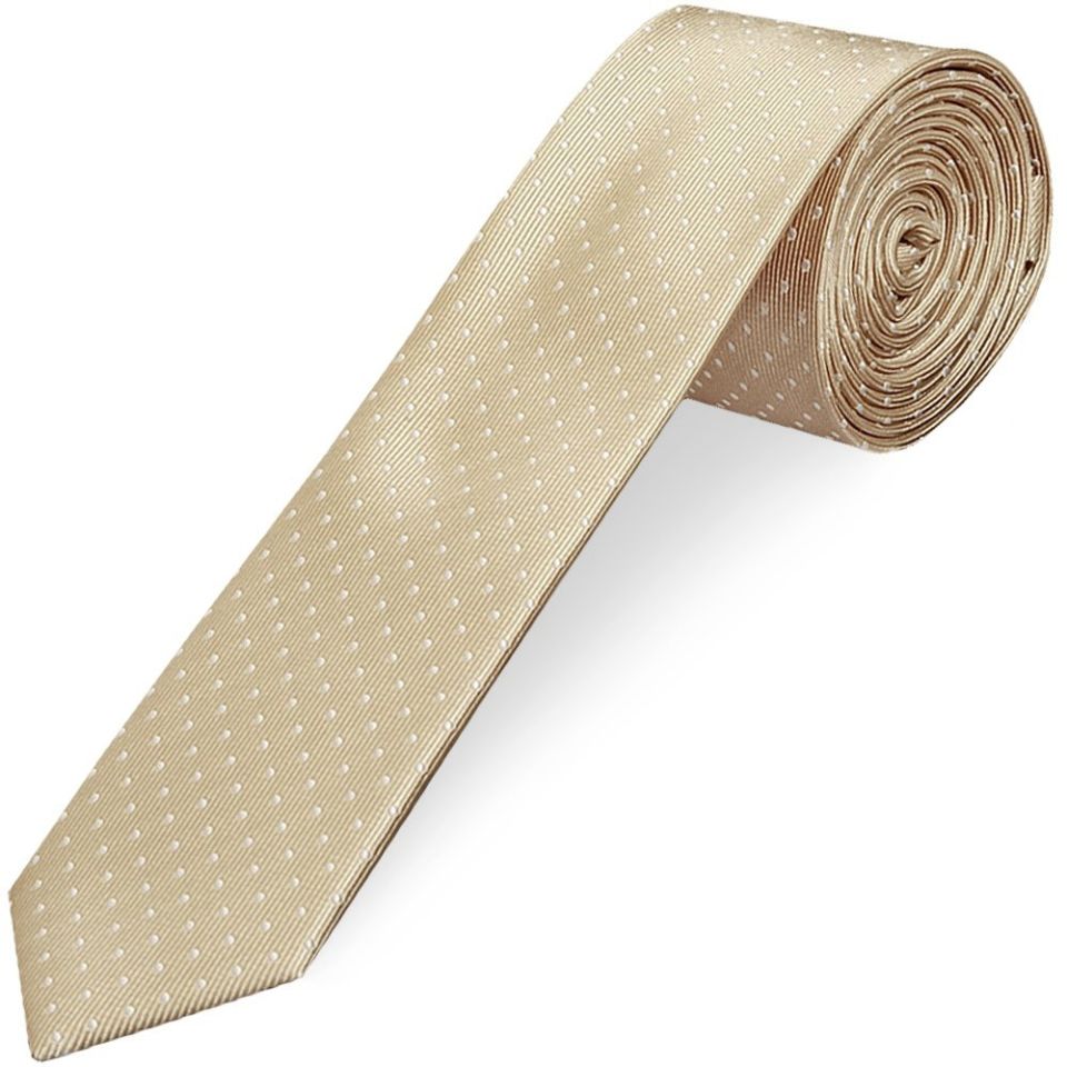 Champagne and White Polka Dot Skinny Boys Tie and Pocket Square Set
