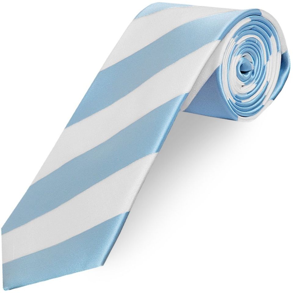Sky Blue and White Striped Hand Made Classic Men's Football Tie