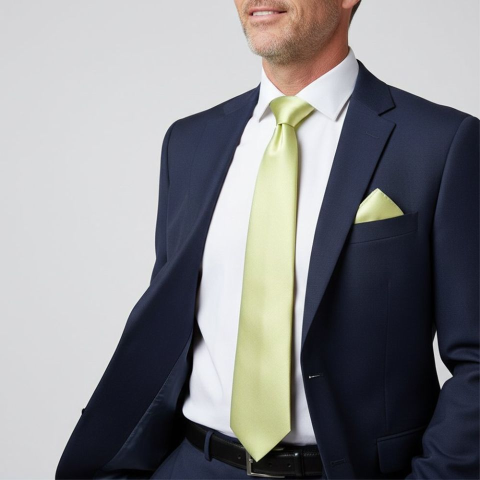 Plain Willow Green Satin Classic Men Tie and Pocket Square Set