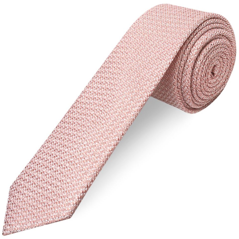 Plain Pink Grenadine Silk Skinny Men's Tie and Pocket Square Set
