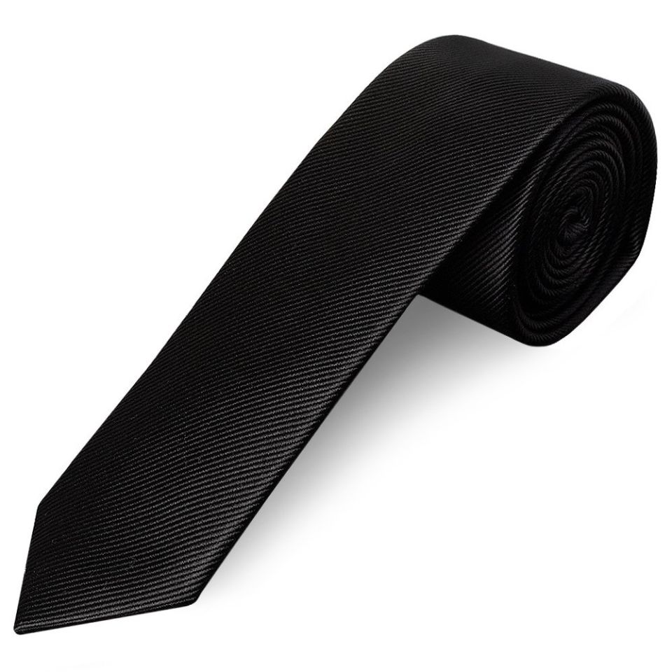 Black Silk Twill Skinny Mens Tie and Pocket Square Set