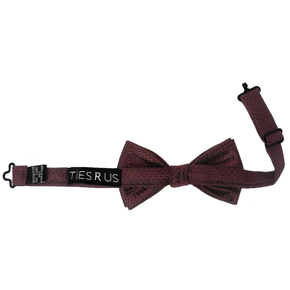 Pre Tied Burgundy Textured Boys Bow Tie and Pocket Square Set