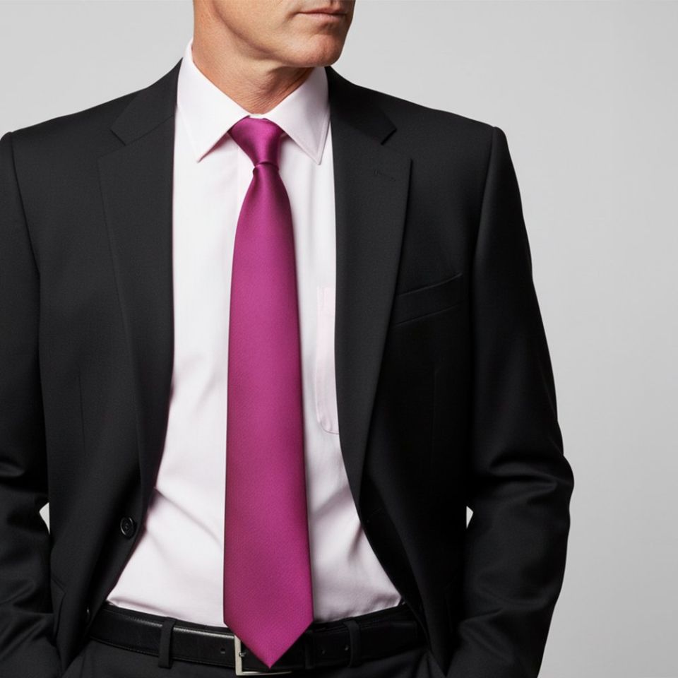 Plain Fuchsia Pink Satin Classic Men's Tie
