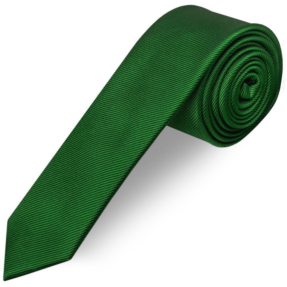 Green Silk Twill Skinny Mens Tie and Pocket Square Set