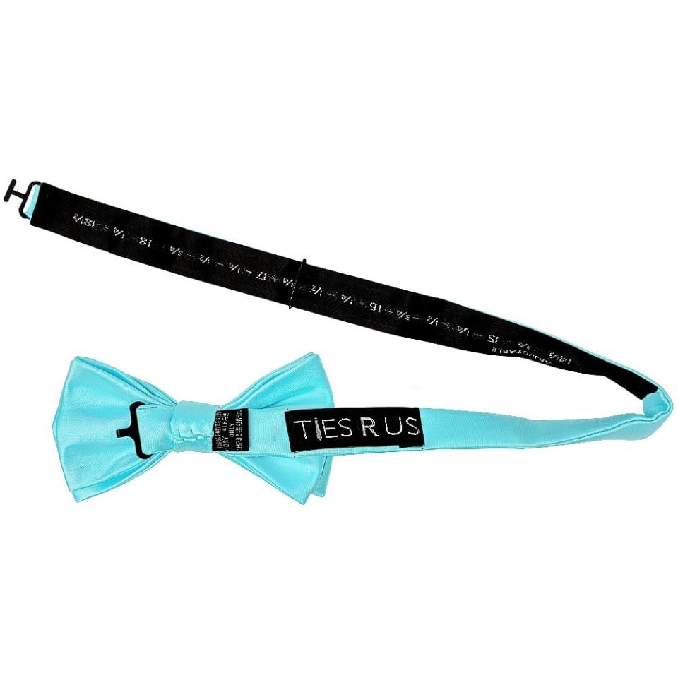 Plain Tiffany Blue Handmade Mens Bow Tie and Pocket Square Set