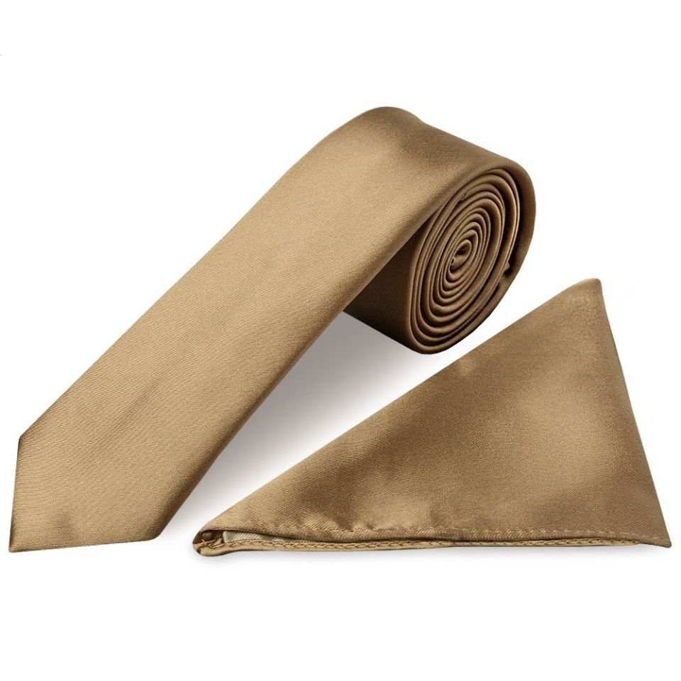 Iced Coffee Satin Skinny Men's Tie and Pocket Square Set