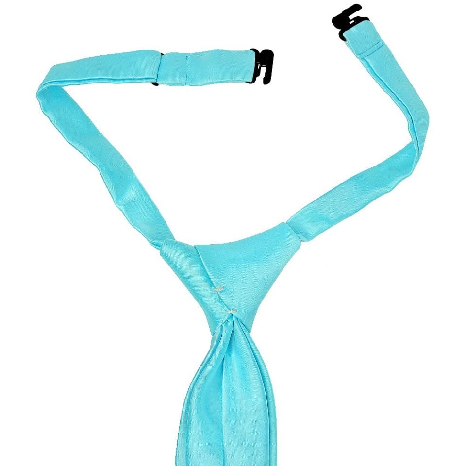 Pre Tied Tiffany Blue Satin Boys Tie and Pocket Square Set Age 4-7