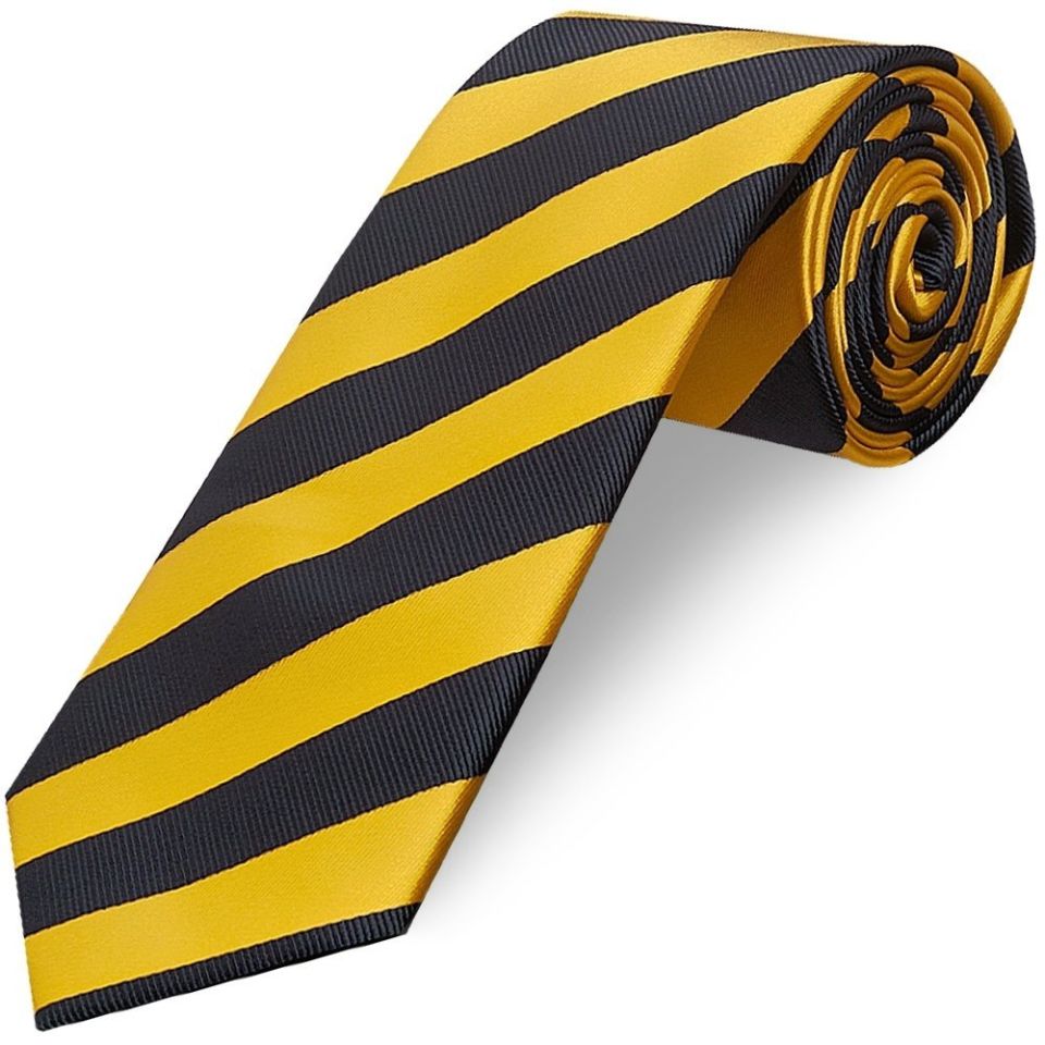 Navy and Yellow Striped Classic Men's Tie and Pocket Square Set