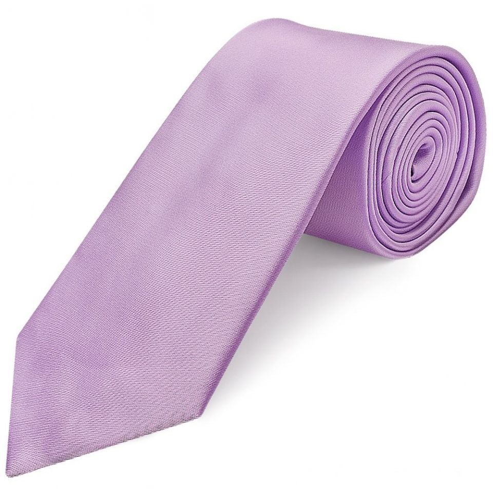 Plain Lilac Satin Classic Men's Tie and Pocket Square Set