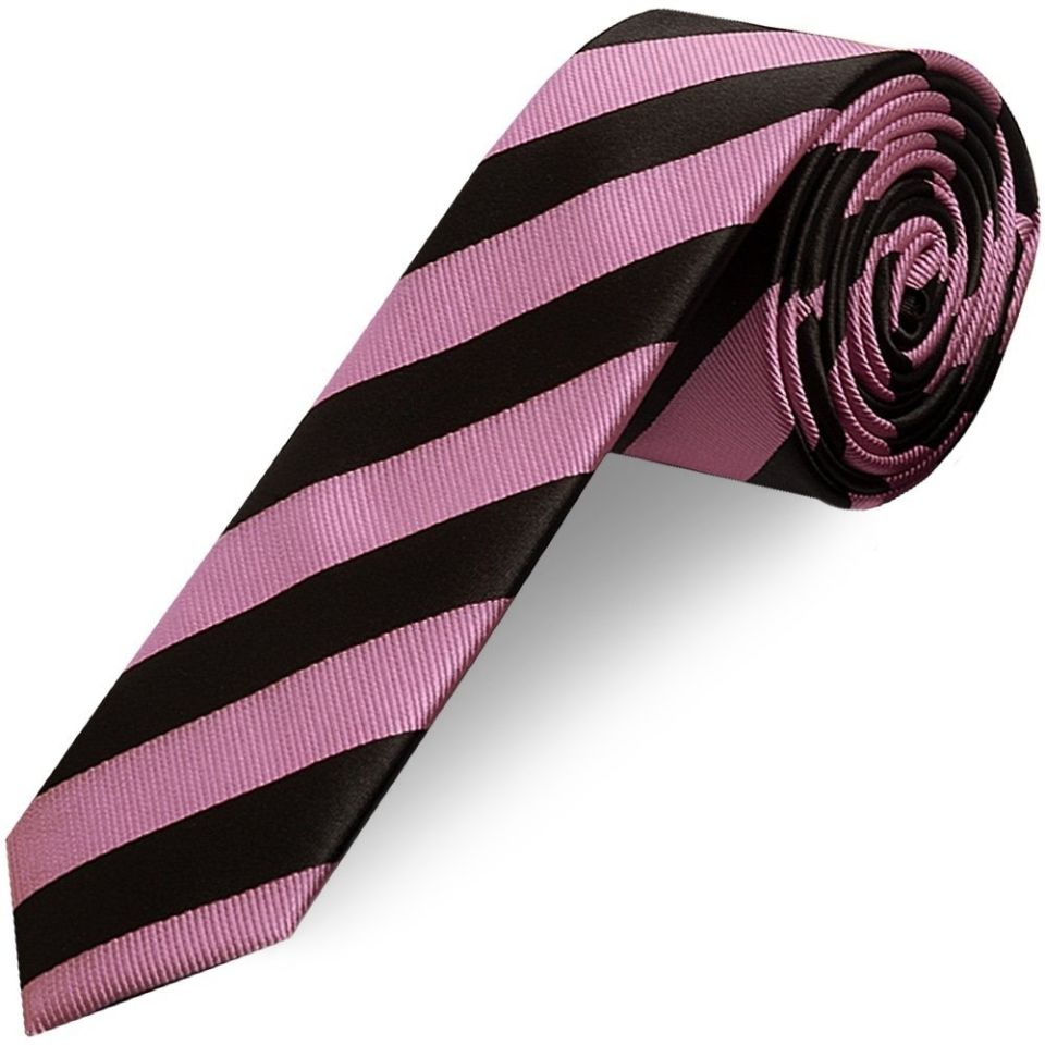 Black and Pink Striped Skinny Men's Tie