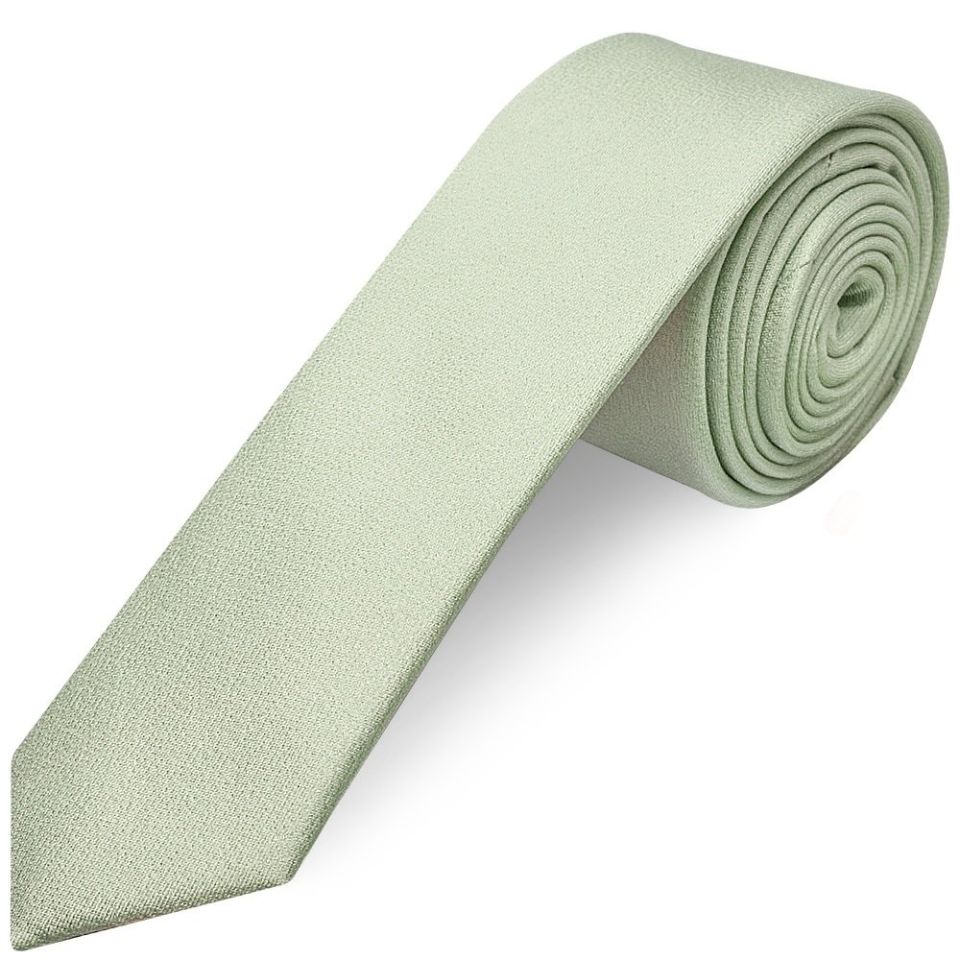 Plain Light Sage Green Silk Skinny Men's Tie and Pocket Square Set