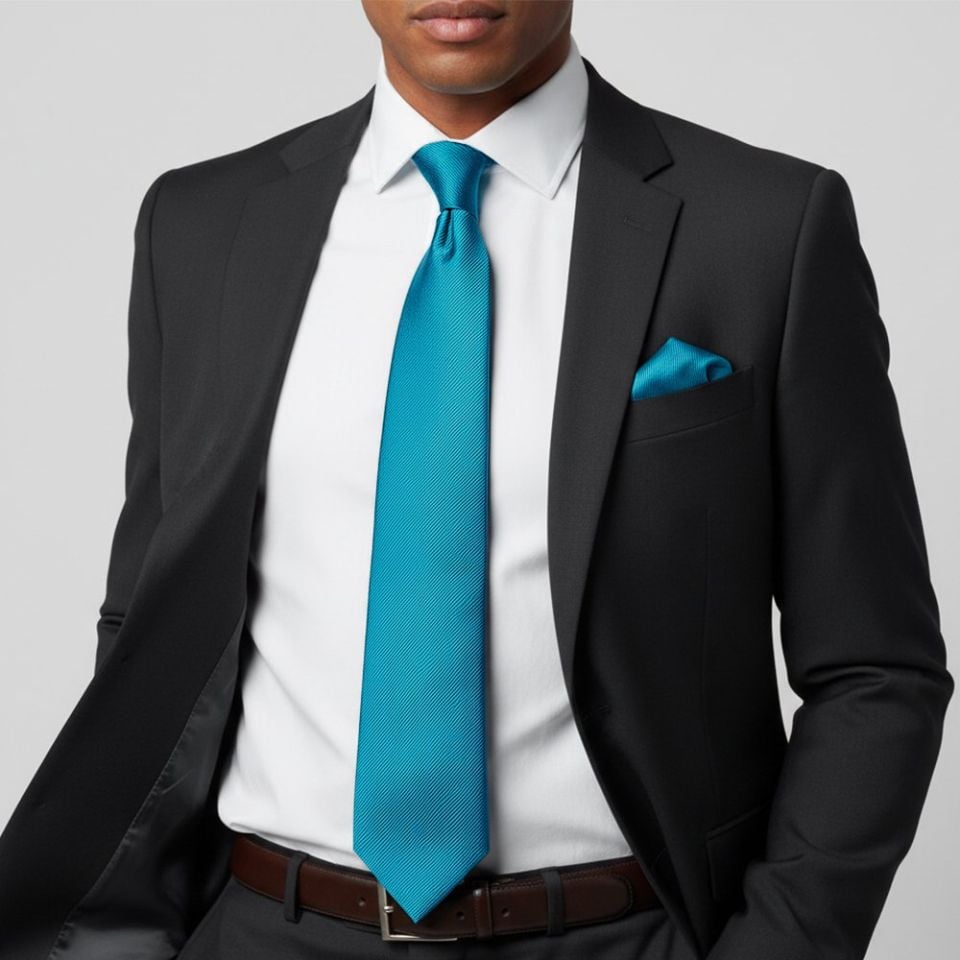 Turquoise Silk Twill Silk Classic Mens Tie and Pocket Square Set