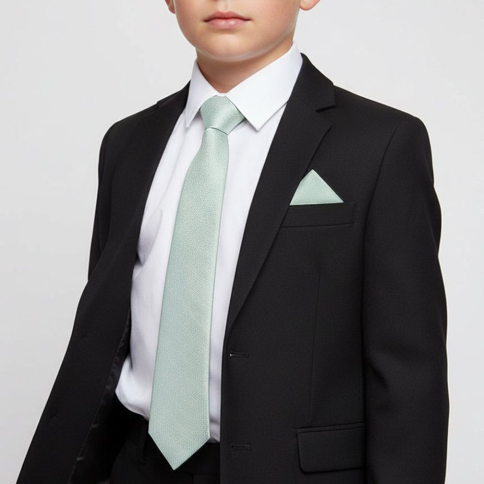 Plain Duck Egg Silk Skinny Boys Tie and Pocket Square Set
