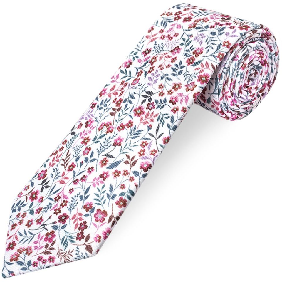 Red Small Floral Mens Classic Tie and Pocket Square Set