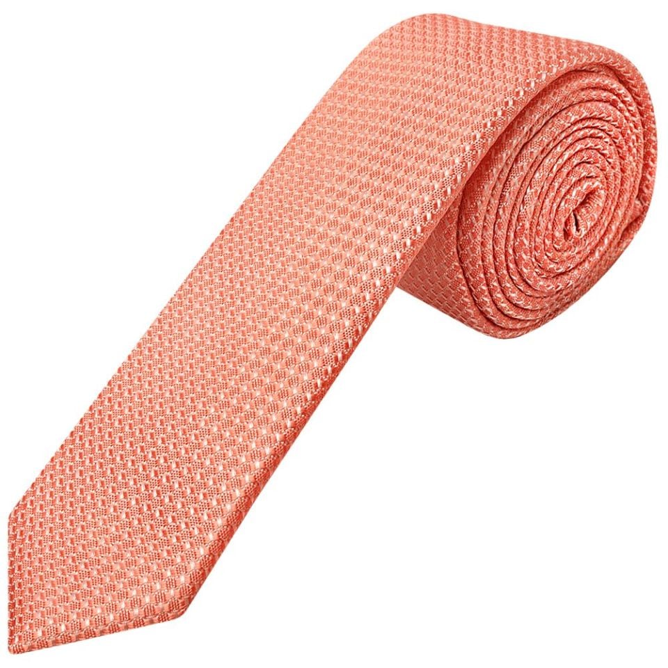 Coral Textured Skinny Tie and Pocket Square Set