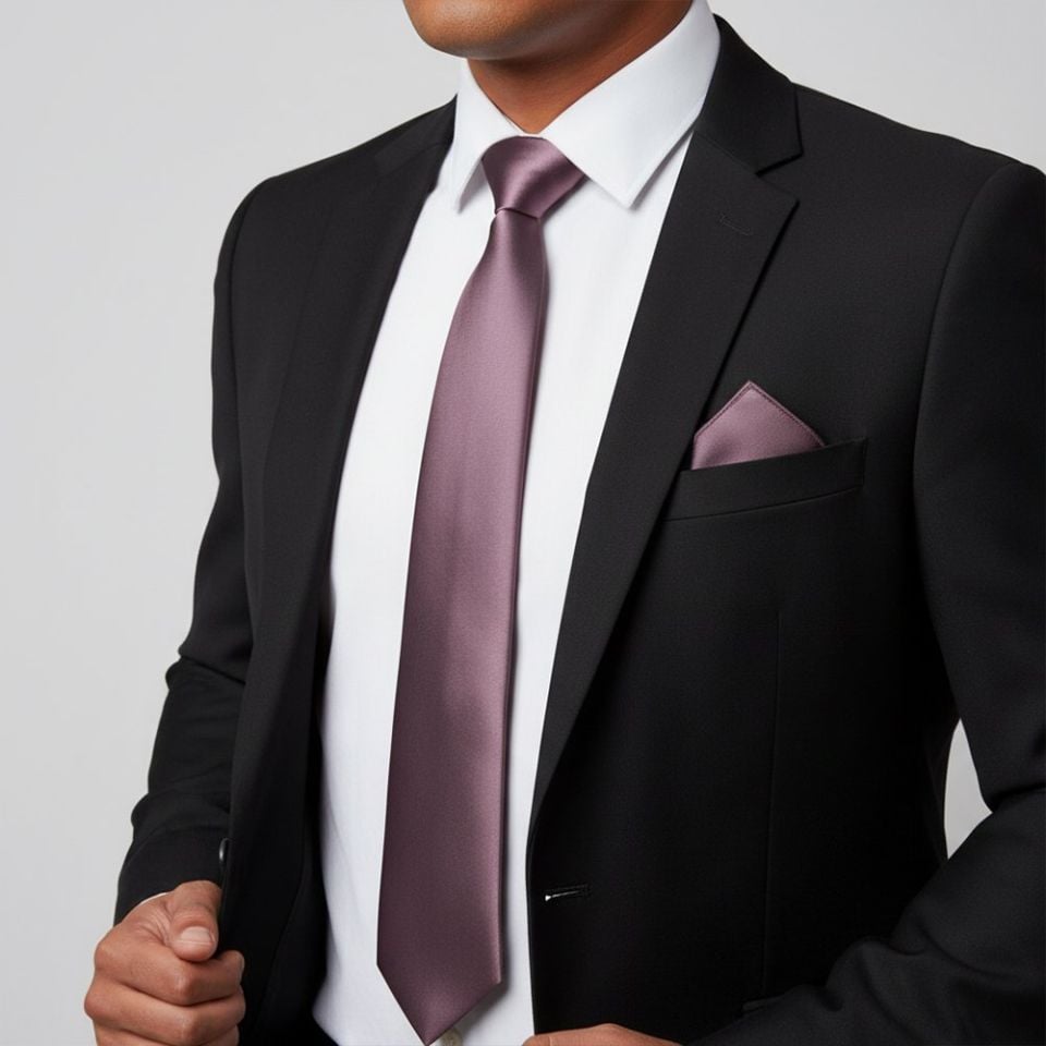 Plain Mauve Satin Classic Men's Tie and Pocket Square Set