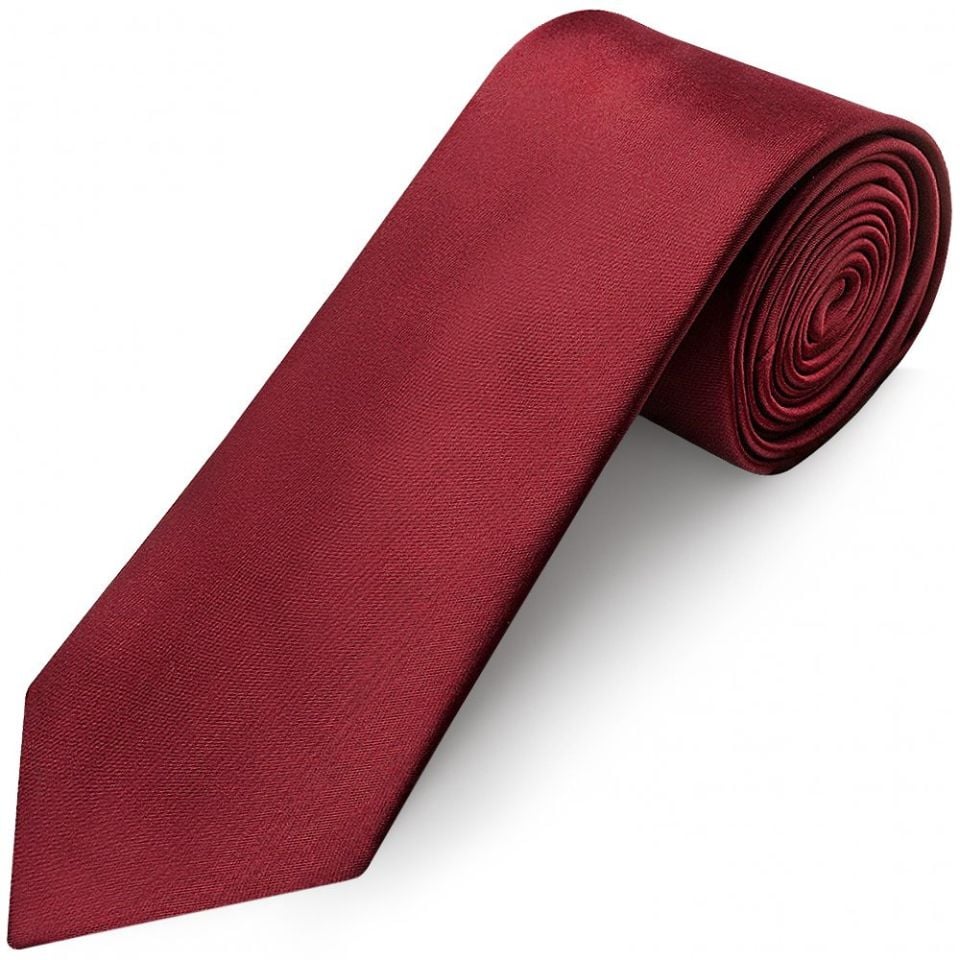 Plain Maroon Satin Classic Men's Tie and Pocket Square Set