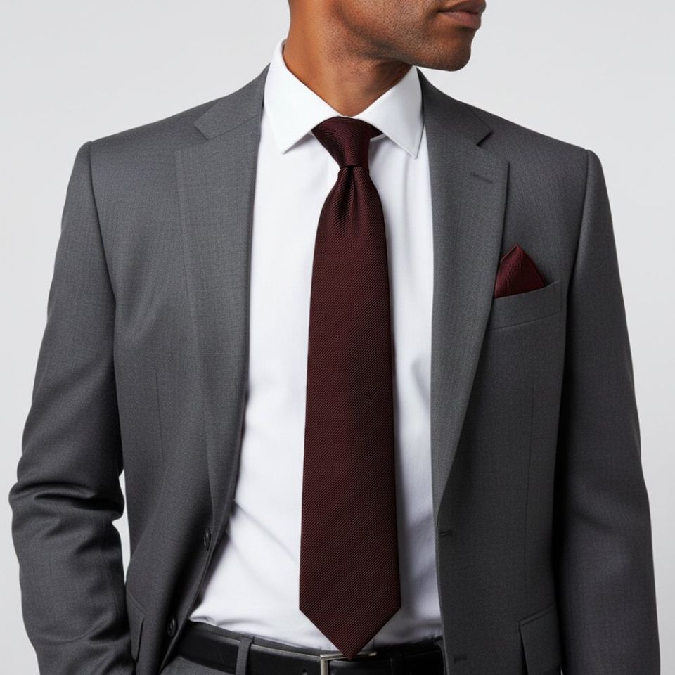 Burgundy Silk Twill Classic Mens Tie and Pocket Square Set