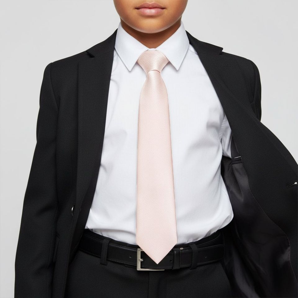 Plain Blush Pink Textured Silk Skinny Boys Tie
