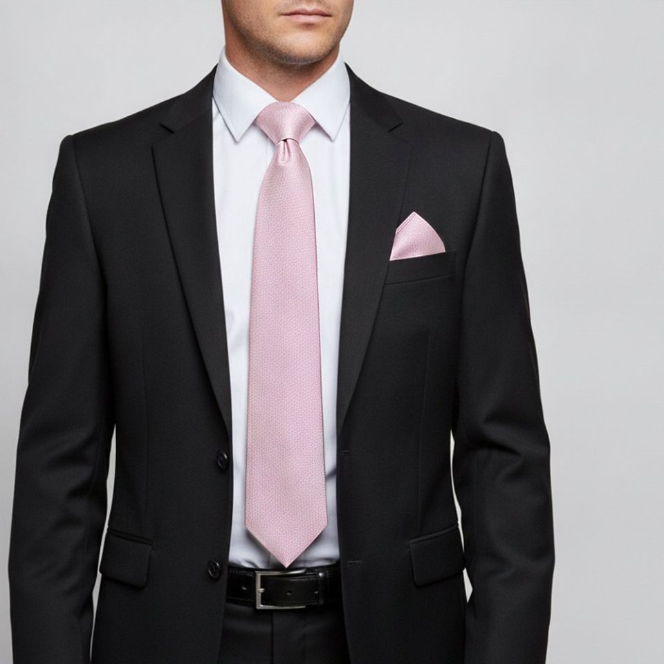 Plain Lilac Pink Silk Classic Men's Tie and Pocket Square Set