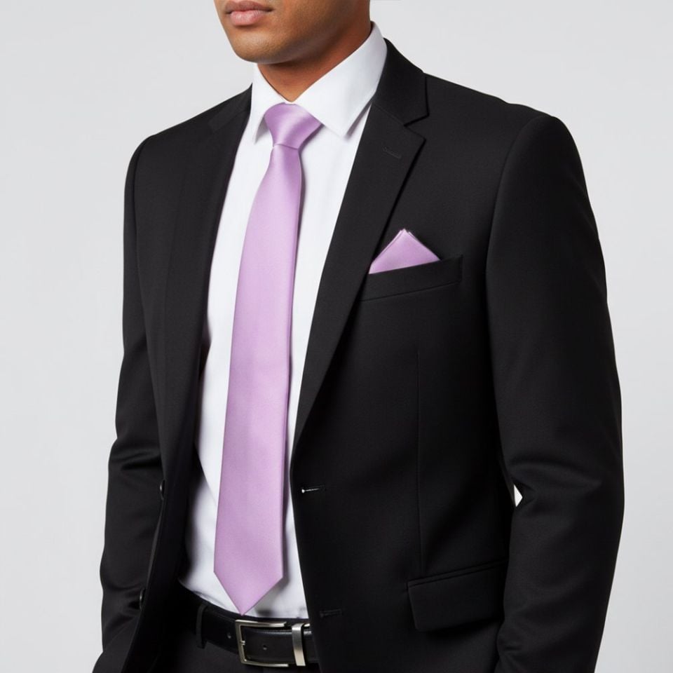 Plain Lilac Satin Classic Men's Tie and Pocket Square Set