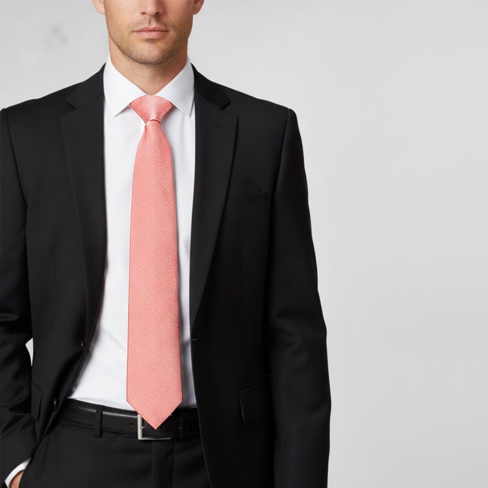 Plain Pink Textured Silk Classic Men's Tie