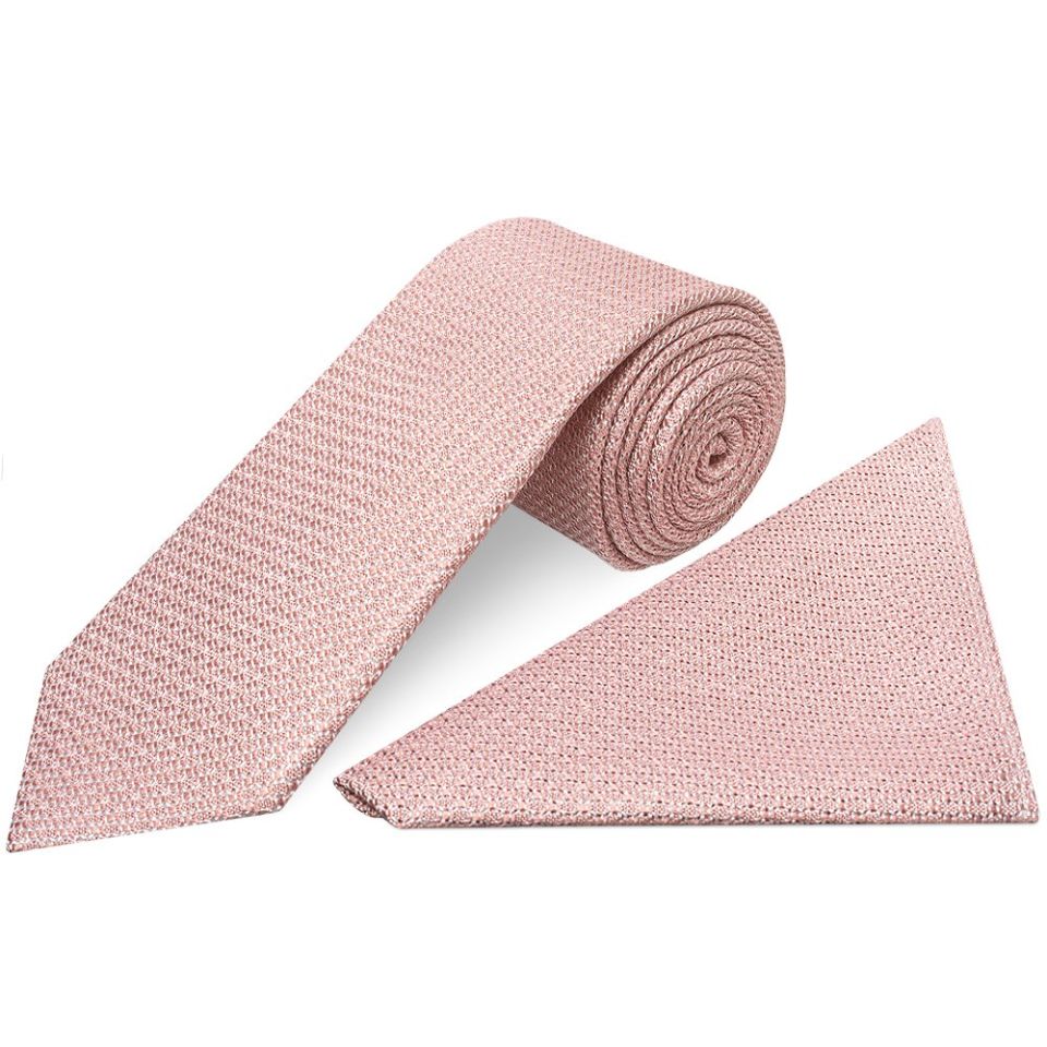 Plain Pink Grenadine Silk Classic Men's Tie and Pocket Square Set