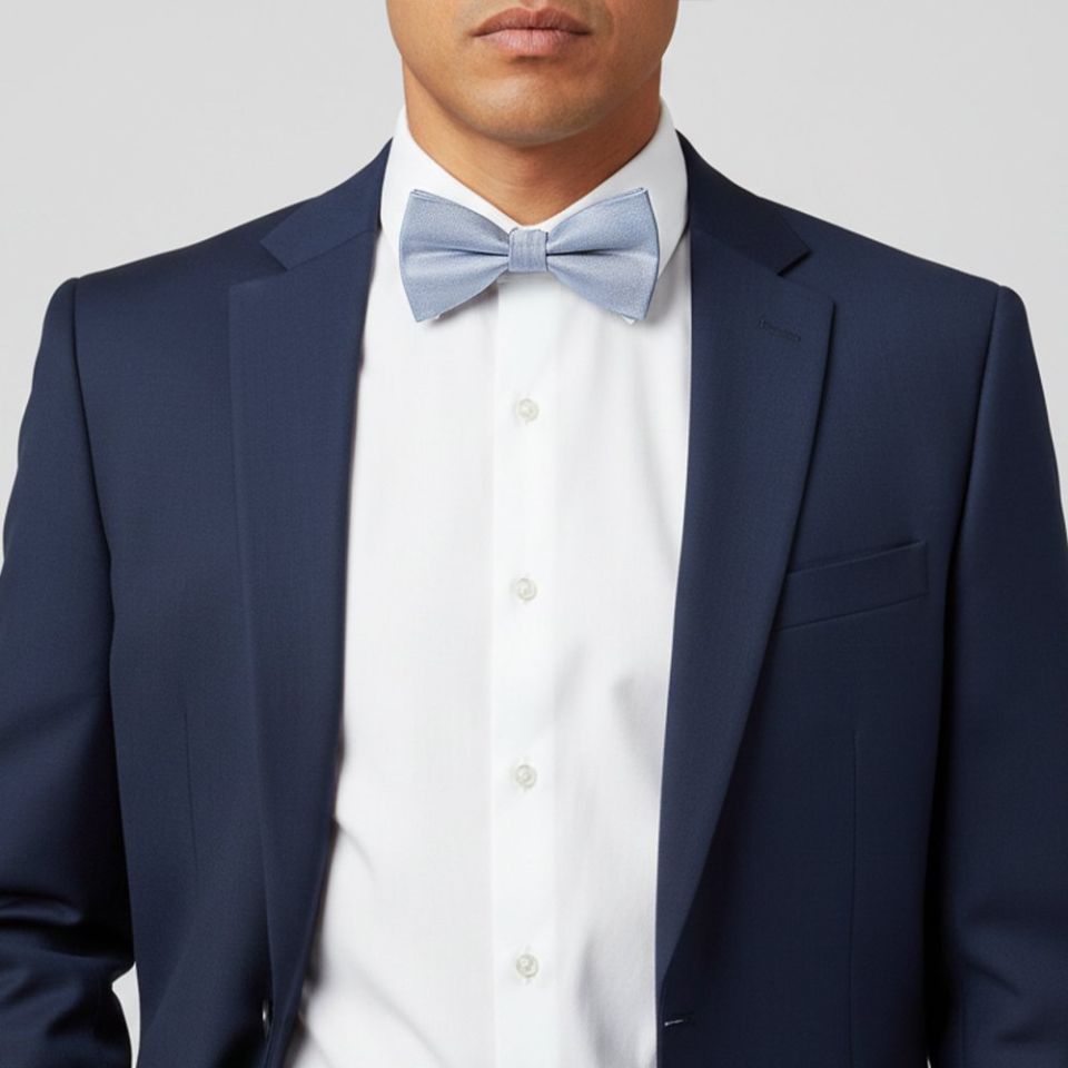Mens Plain Dusty Blue Silk Bow Tie