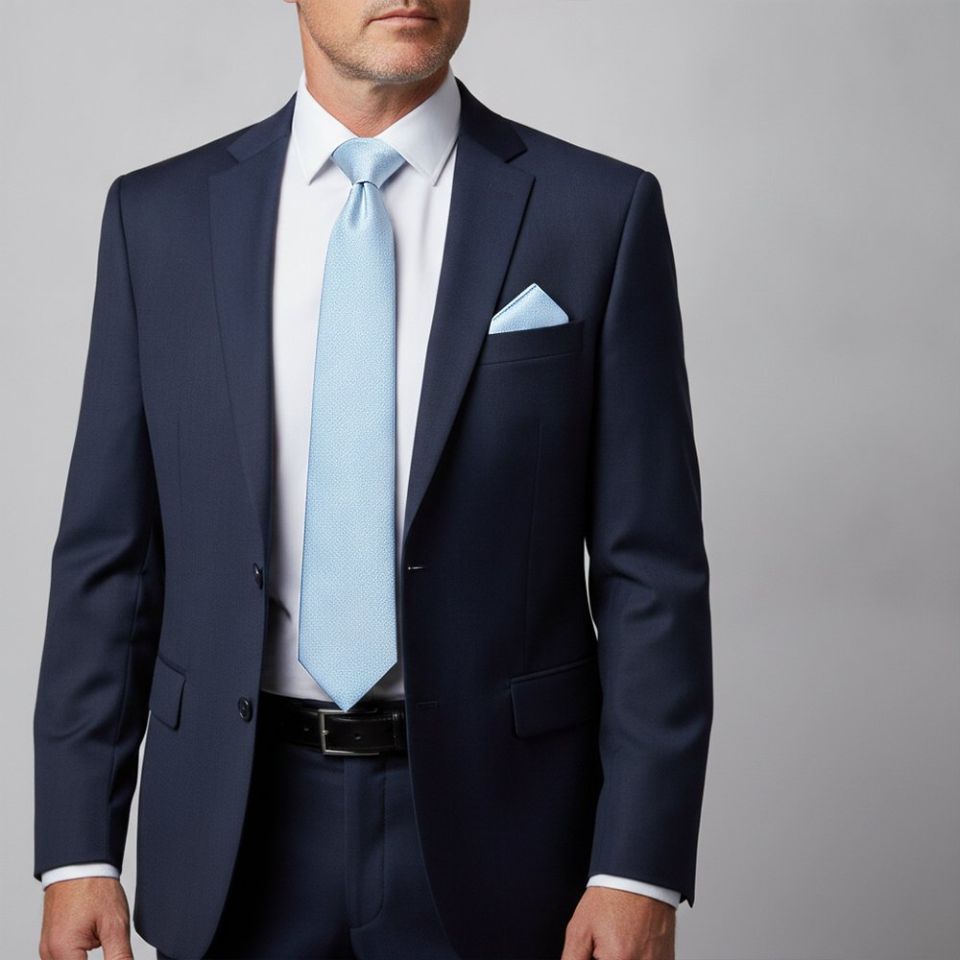 Plain Light Blue Silk Classic Men's Tie and Pocket Square Set