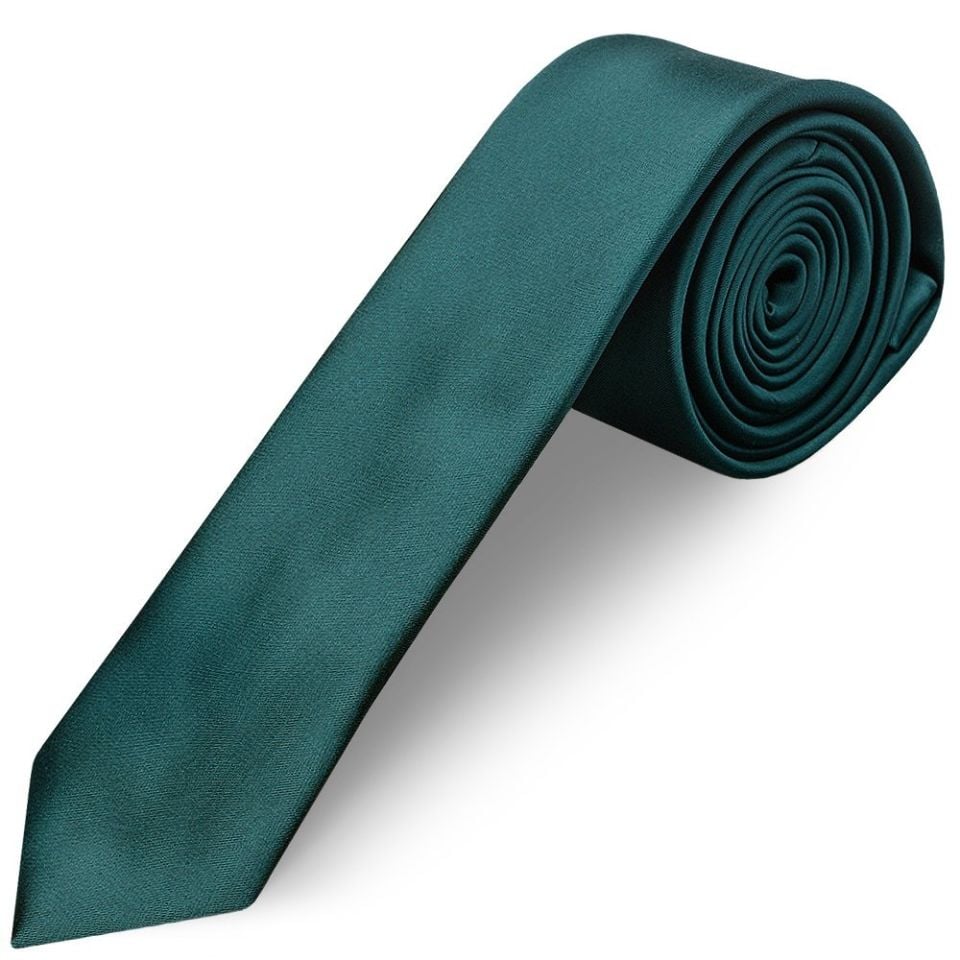 Plain Dark Teal Satin Skinny Boys Tie