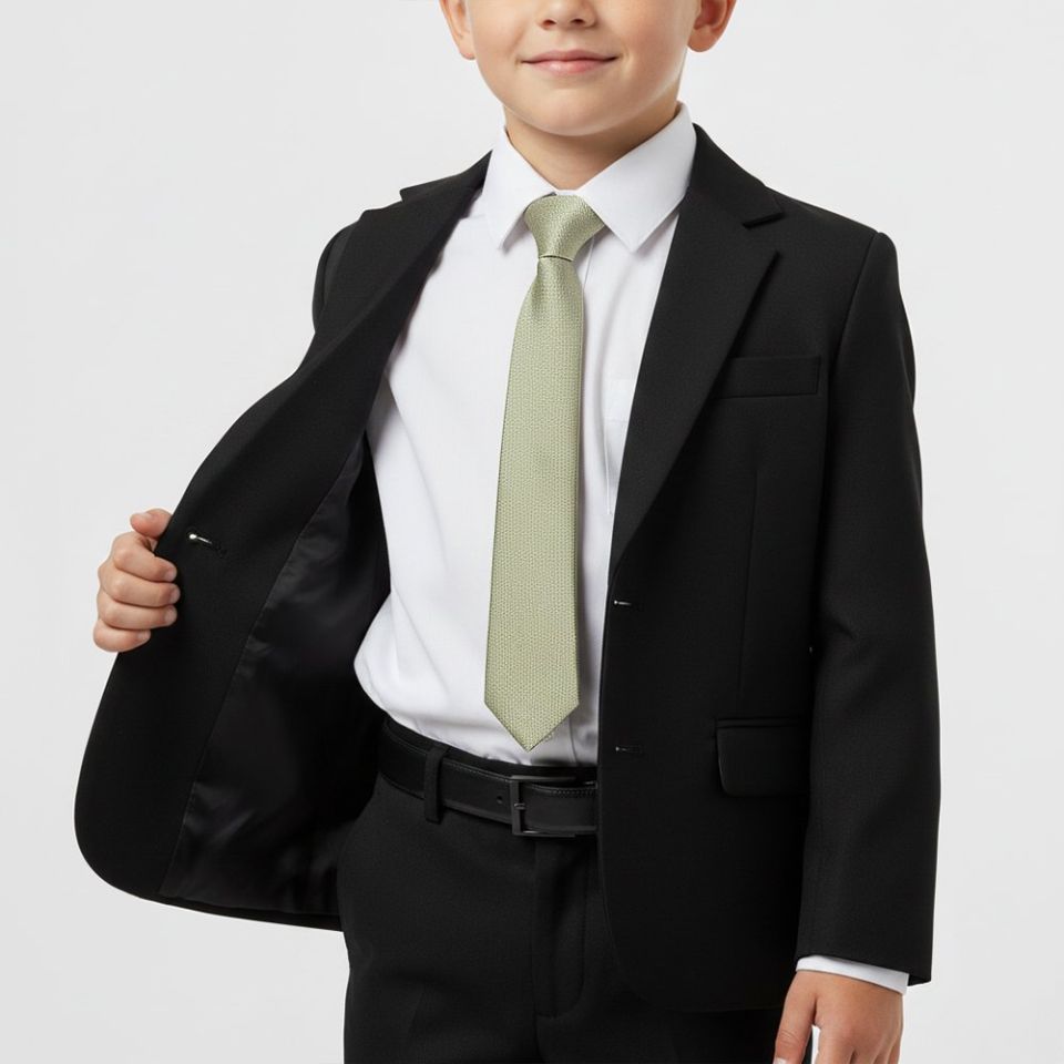 Boys Pre Tied Khaki Green Silk Tie Age 4-7