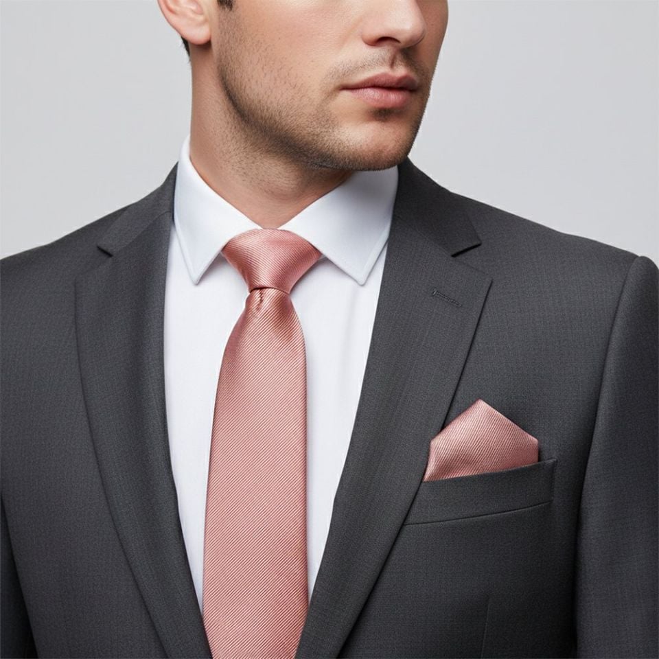Dusty Rose Silk Twill Classic Mens Tie and Pocket Square Set