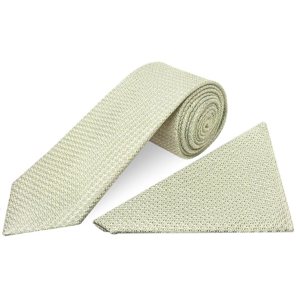 Plain Green Grenadine Silk Classic Men's Tie and Pocket Square Set