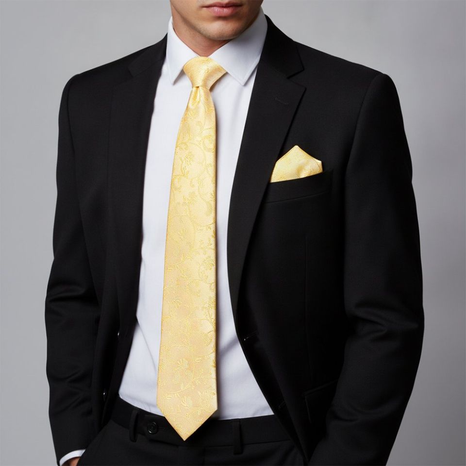 Gold Floral Classic Men's Tie and Pocket Square Set