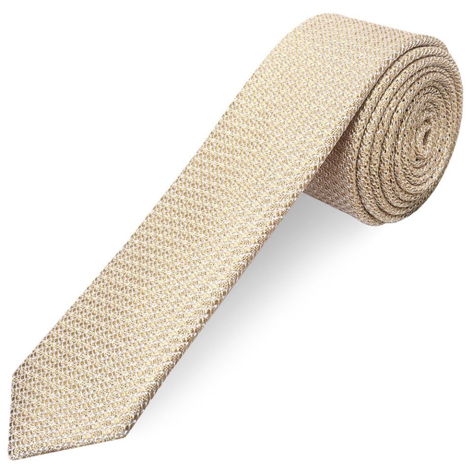 Plain Gold Grenadine Silk Skinny Men's Tie