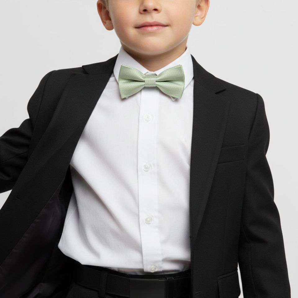 Boys Pre Tied Light Sage Green Silk Bow Tie Age 4-7