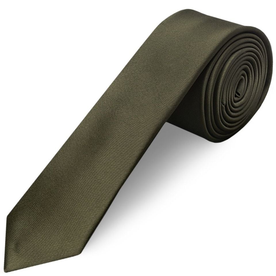Plain Leaf Green Satin Skinny Men's Tie