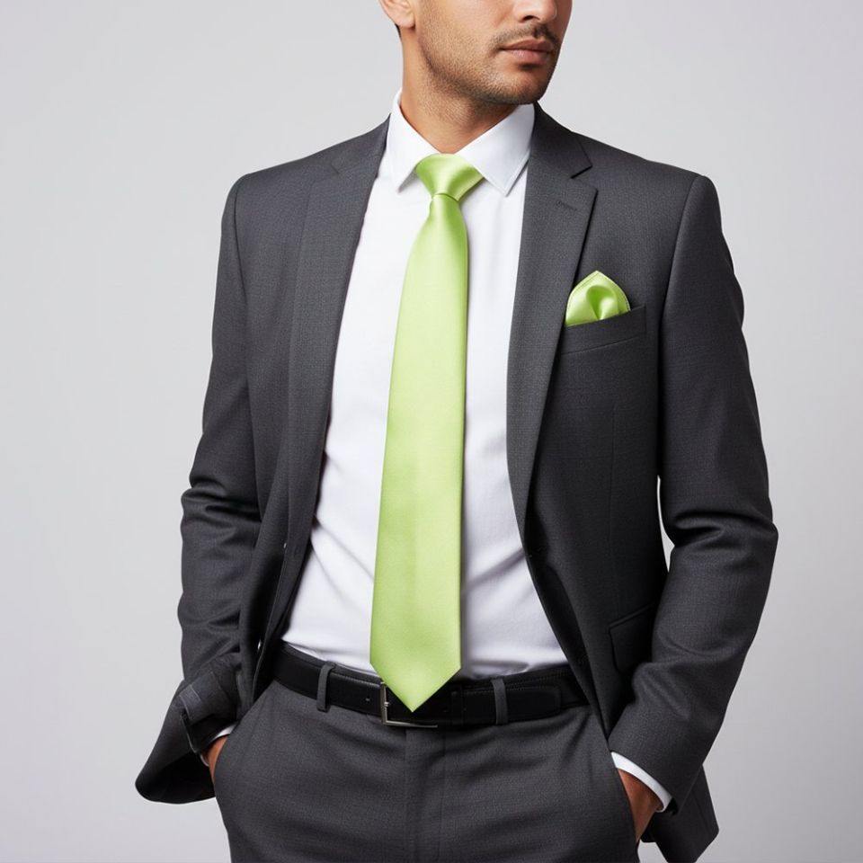 Plain Avocado Satin Classic Men's Tie and Pocket Square Set