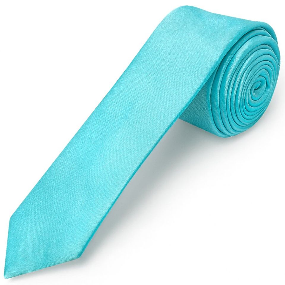 Tiffany Blue Satin Skinny Men's Tie and Pocket Square Set