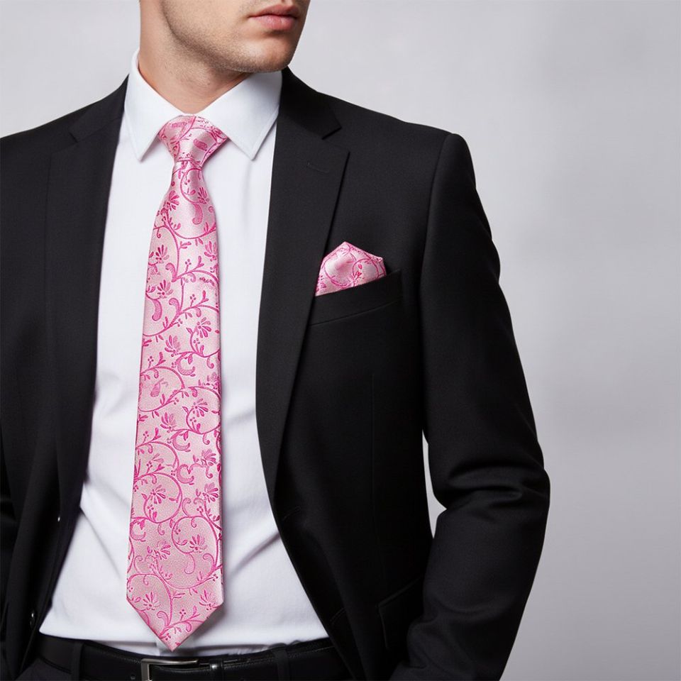 Fuchsia Floral Classic Men's Tie and Pocket Square Set