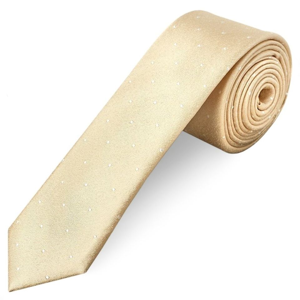 Champagne with White Spot Silk Skinny Tie and Pocket Square Set