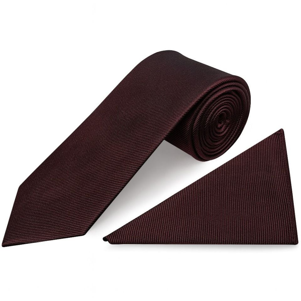 Burgundy Silk Twill Classic Mens Tie and Pocket Square Set
