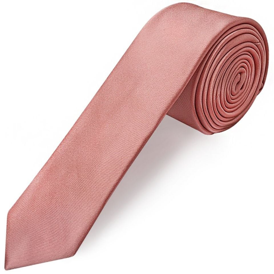 Rose Gold Satin Skinny Men's Tie and Pocket Square Set