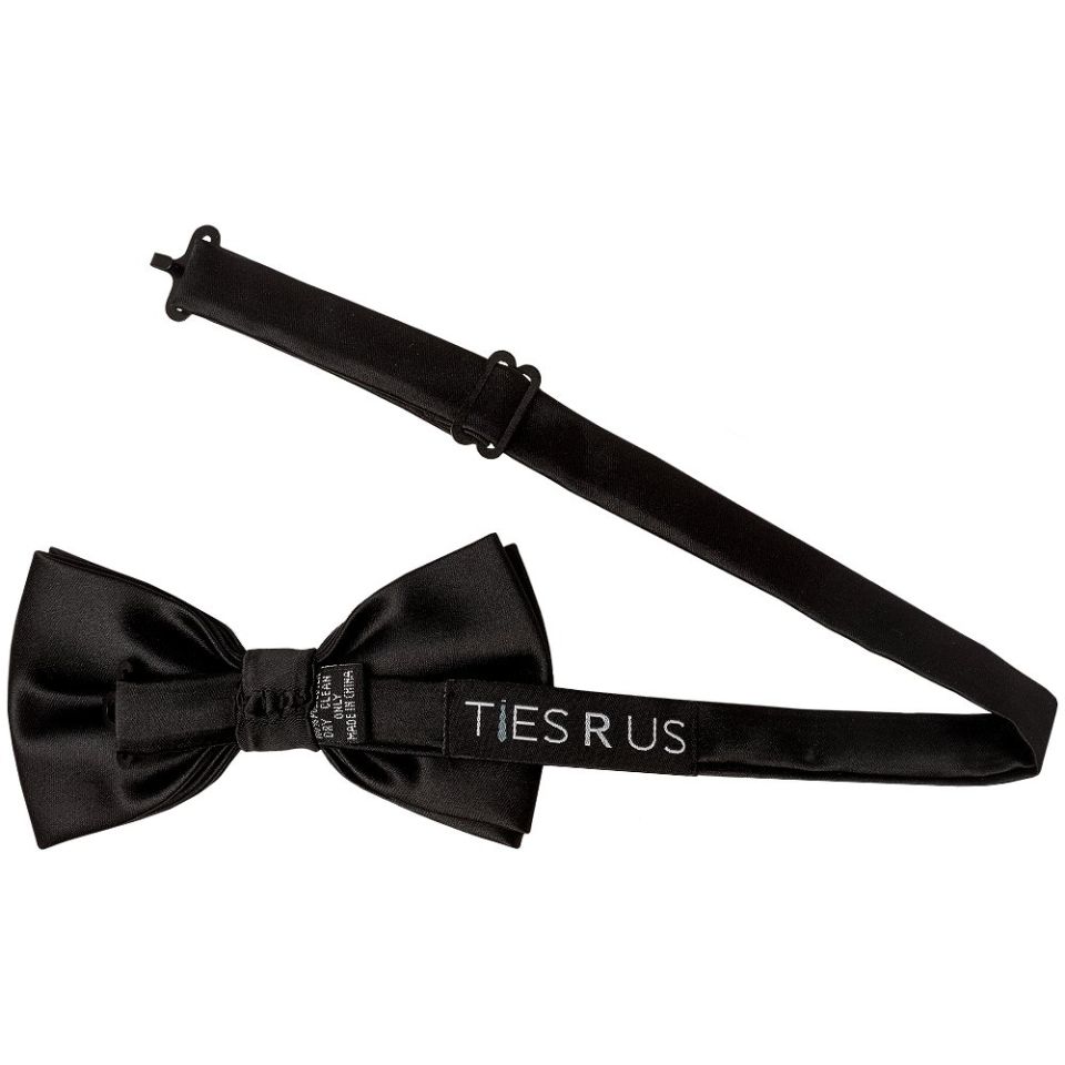 Men’s Plain Black Satin Bow Tie with Pocket Square & Braces Set