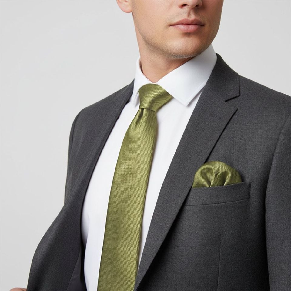 Khaki Silk Twill Classic Men's Tie and Pocket Square Set