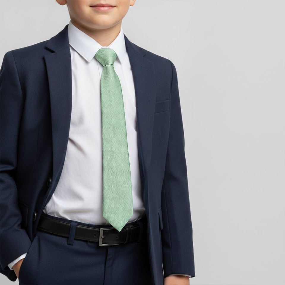 Plain Sea Grass Silk Skinny Boys Tie