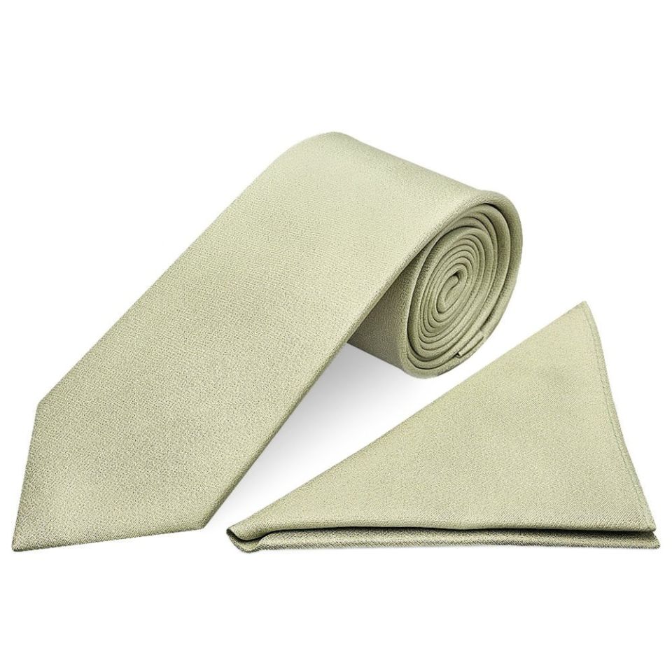 Plain Sage Green Silk Classic Men's Tie and Pocket Square Set