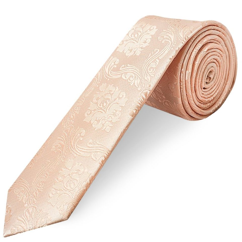 Light Peach Paisley Skinny Boys Tie and Pocket Square Set