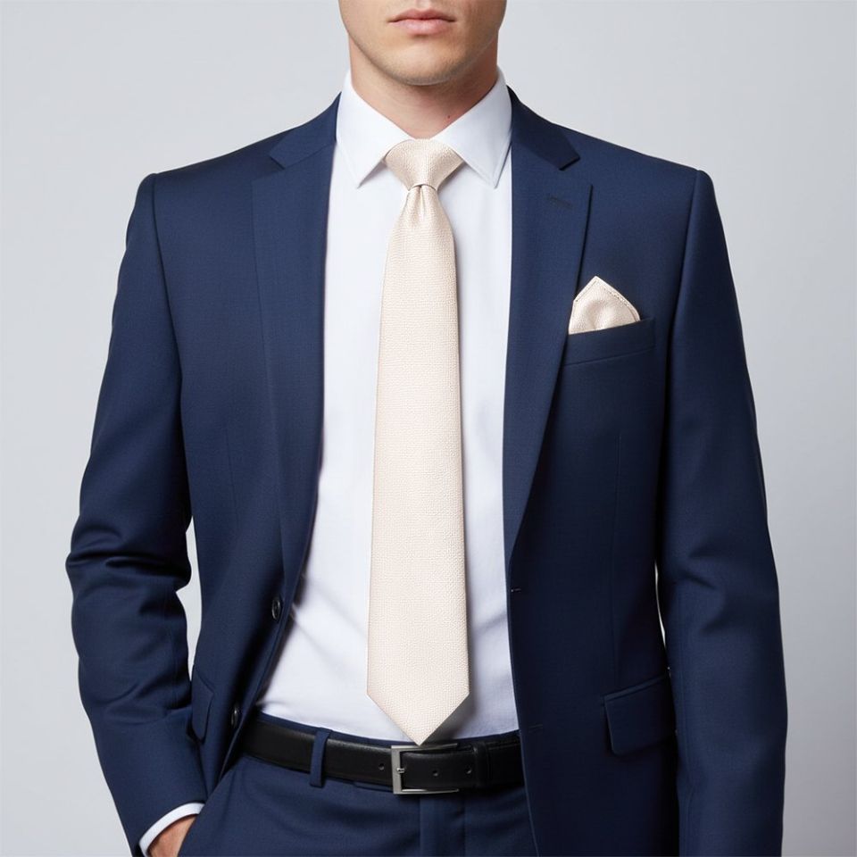 Plain Blush Textured Silk Classic Men's Tie and Pocket Square Set